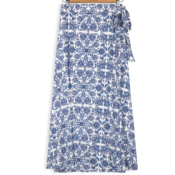 Point Amalfi Print Wrap Skirt Women's XL Midi Tile Coastal Chic Cottage Core - Picture 1 of 7